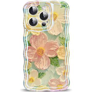 iPhone 14 Pro Max Case 6.7",Retro Oil Painting Printed Flower Pattern